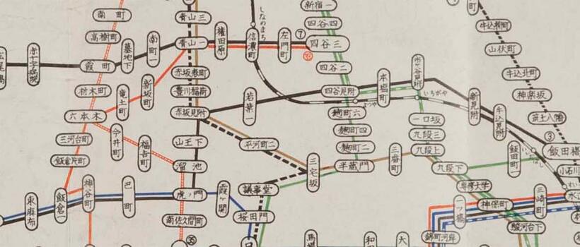 昭和38年2月の路線図。赤坂界隈（資料提供／東京都交通局）