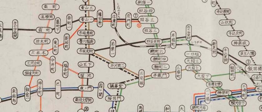 昭和38年2月の路線図。赤坂界隈（資料提供／東京都交通局）