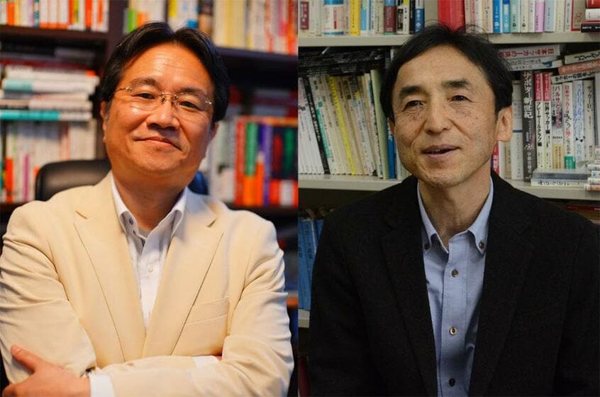 著述家 本間龍さん(59、左):1962年生まれ。元博報堂社員。広告とメディアの癒着や原発問題などを追及。著書に『東京五輪の大罪』など/一橋大学大学院教授 坂上康博さん(63):1959年生まれ。専門はスポーツ史とスポーツ社会学。共編著に『東京オリンピック1964の遺産』など