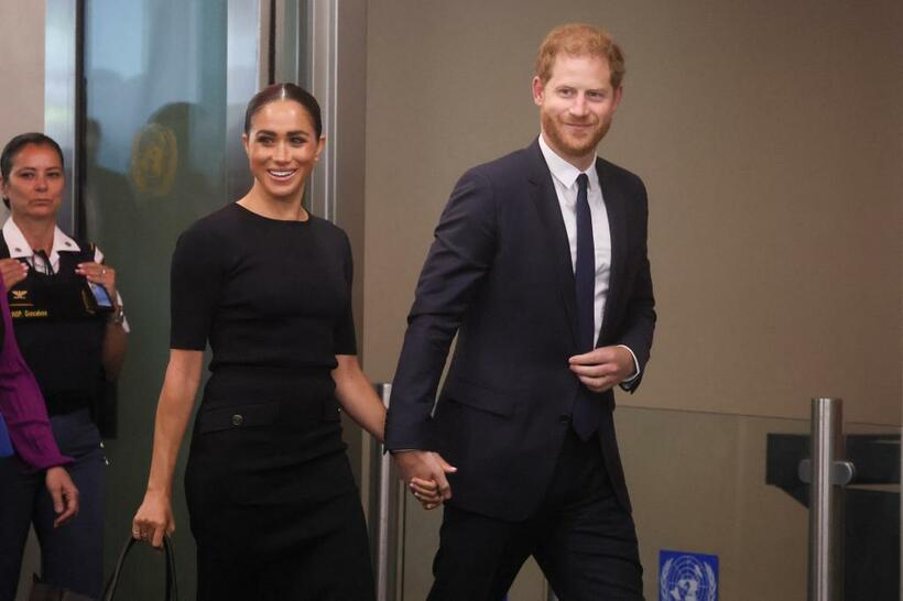 ネルソン・マンデラ国際デーで国連総会に参加するヘンリー王子とメーガンさん（写真・ロイター／アフロ）