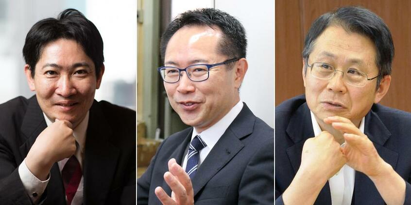 左から、磯田道史さん、古川元久さん、水野和夫さん (c)朝日新聞社