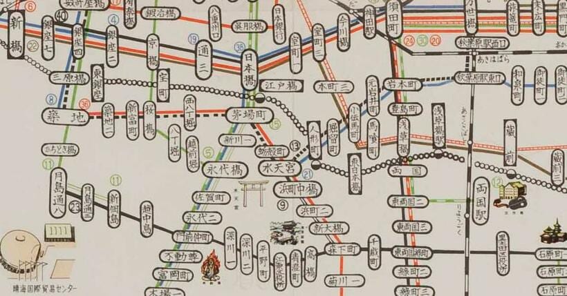 昭和４０年３月の路線図。月島界隈。（資料提供／東京都交通局）