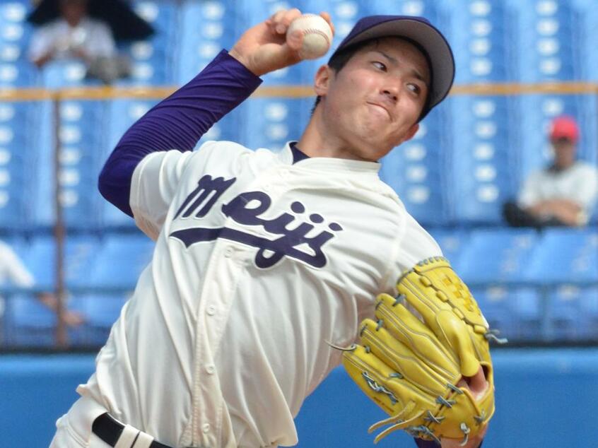 明大・森下暢仁 (c)朝日新聞社