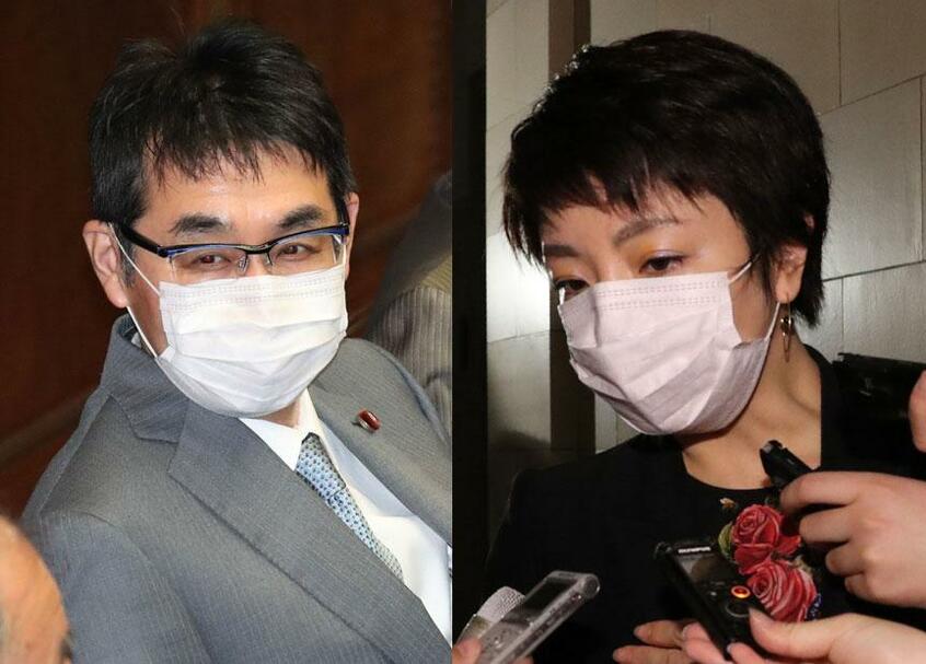 河井克行前法相と妻の案里参院議員。広島地裁では、逮捕された秘書の裁判が進んでいる (c)朝日新聞社