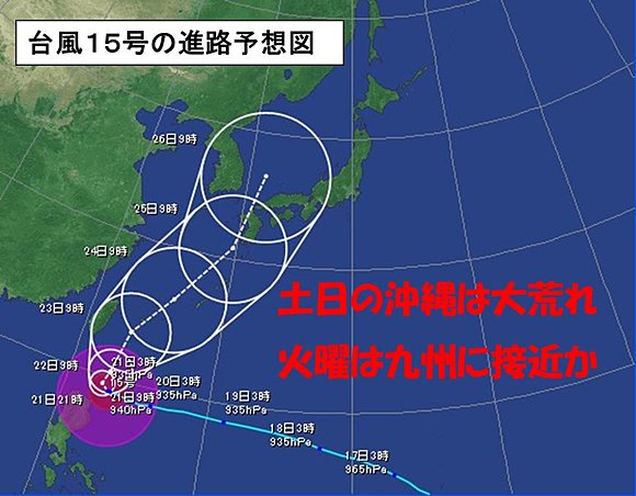 台風１５号の進路予想図