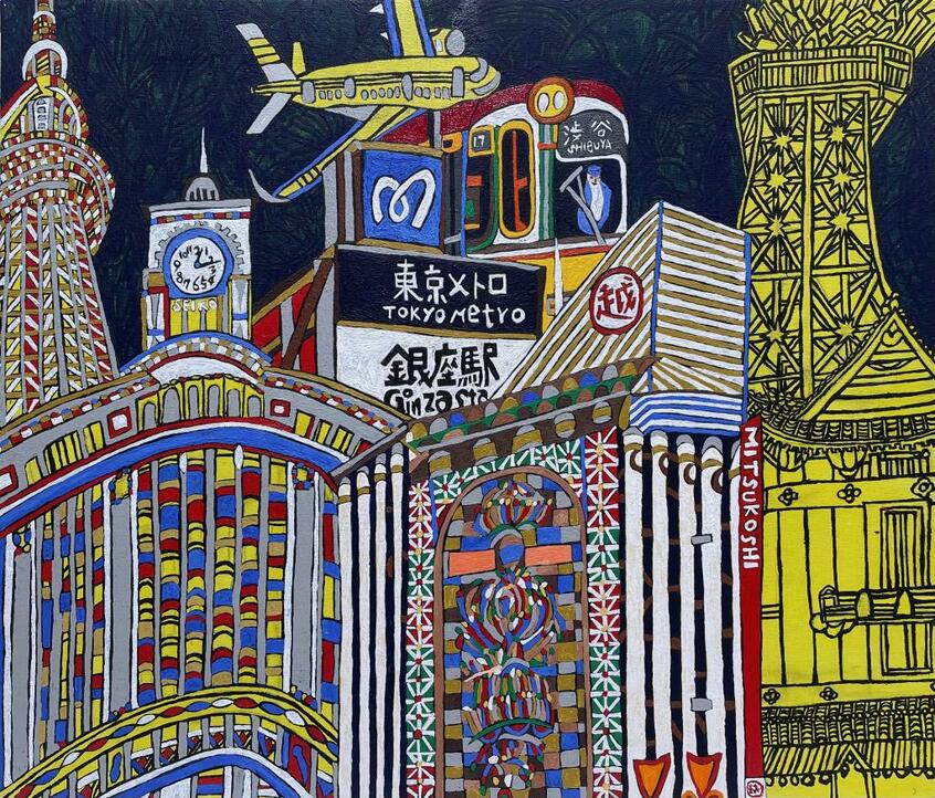 THE 銀座(2022年)/「銀座展のために描いた新作。銀座4丁目ですね。初めて訪れたのはちょうど40年前なんですが、忘れられないです」(ジミーさん)(写真:ジミー大西さん提供)
