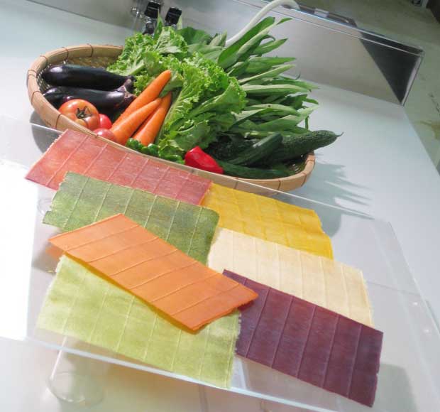 ベジート（野菜シート）／ペーストにした野菜を海苔のようにシート状に乾燥させて作る。人参、大根、トマト、かぼちゃ、パプリカ、バジル、梅干し、レモンがある（写真：アイル提供）