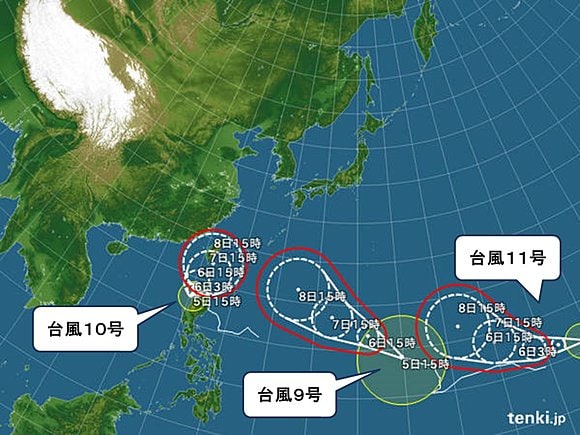 台風の予想進路図（５日１６時０５分発表）
