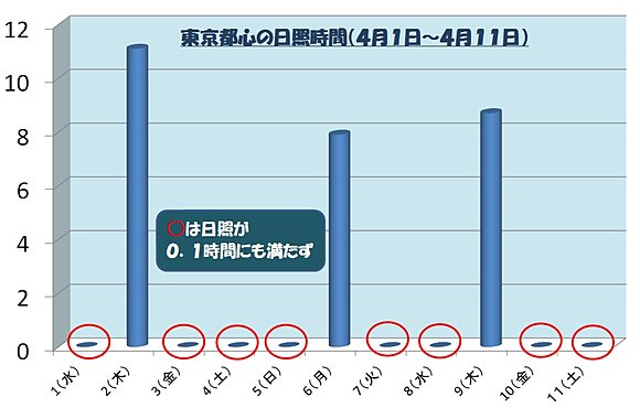 ※東京都心の日照時間（４月１日～４月１１日）★縦軸の単位は時間