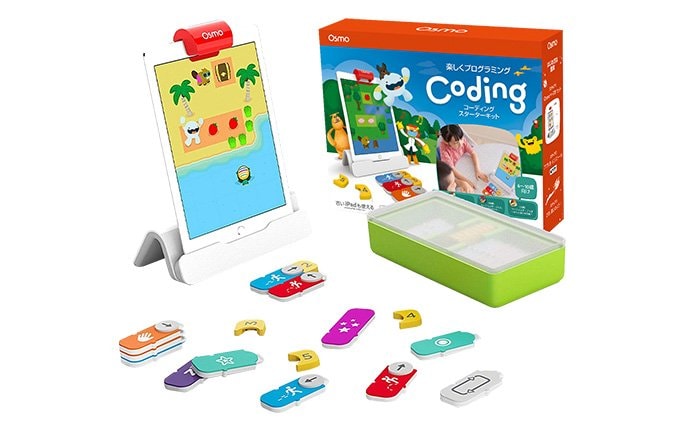 Osmo(オズモ) コーディング スターターキット3種類のゲームを通してプログラミングの初歩から応用まで学べる。遊んでいく過程で、プログラミング的思考が鍛えられる。●対象年齢:4~12歳 ●価格:12,980円(税込)