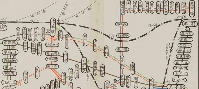 昭和４０年３月の路線図。板橋界隈（資料提供／東京都交通局）