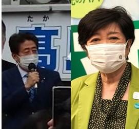 都議選で高い勝率となった安倍前首相と小池知事（撮影・上田耕司）