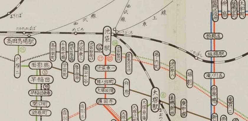昭和４０年３月の路線図。池袋界隈。（資料提供／東京都交通局）