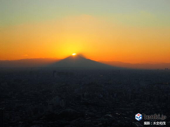 東京都豊島区から見たダイヤモンド富士（2016年1月26日）