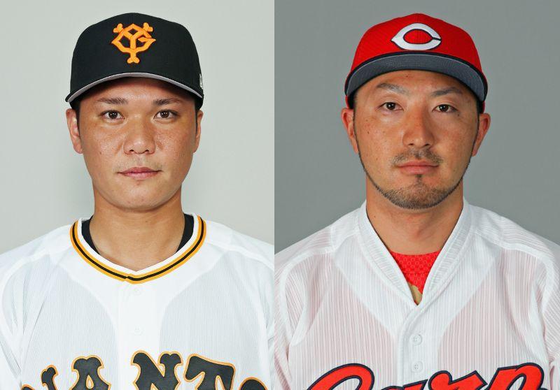 巨人・坂本勇人（左）と広島・菊池涼介　（ｃ）朝日新聞社