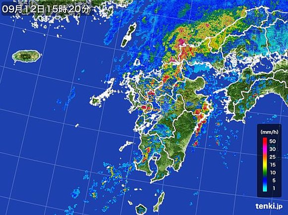 九州の雨雲の様子