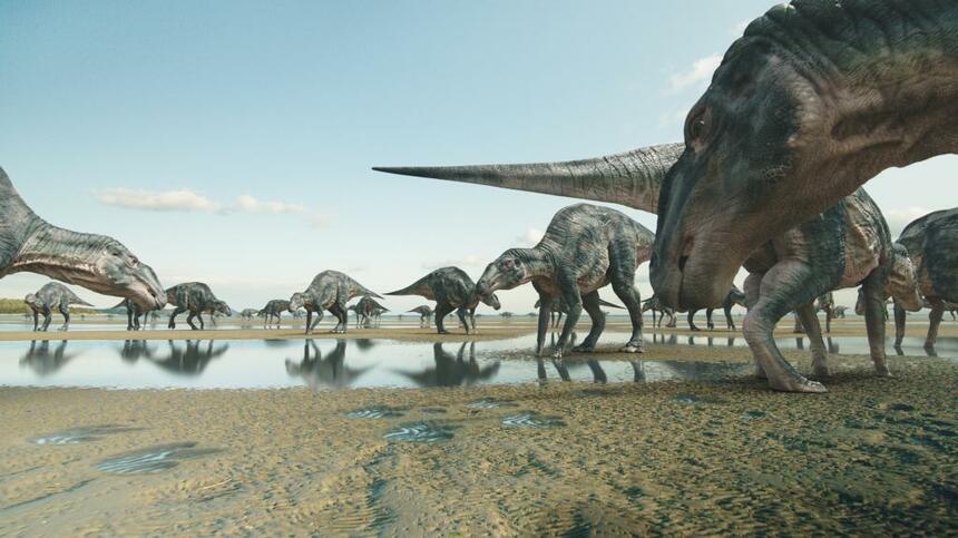 映像化されたカムイサウルスの群れ（提供／NHK）