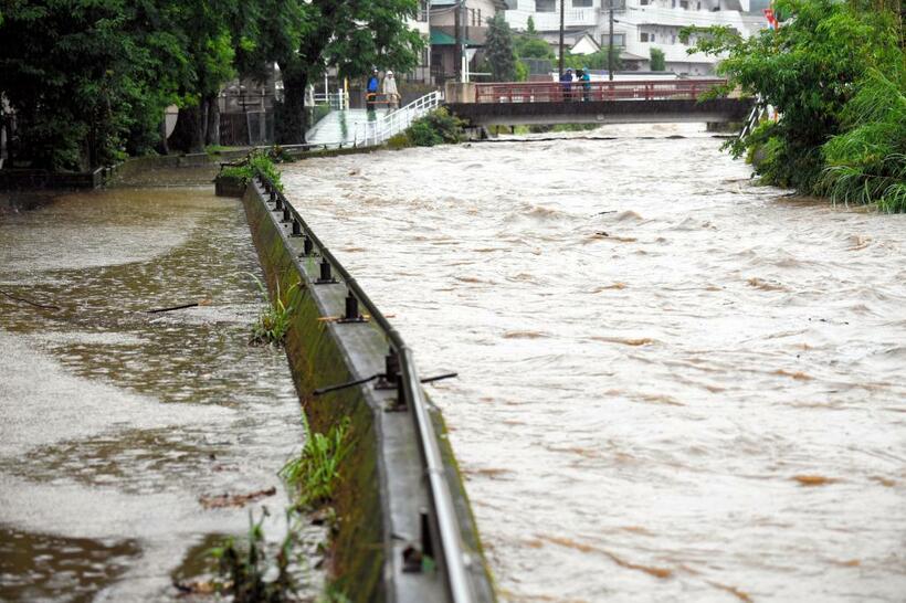 避難指示の出た鹿児島市では和田川が一時氾濫した／７月３日鹿児島市（ｃ）朝日新聞社