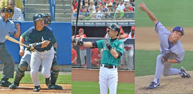 右から、野茂英雄、イチロー、松井秀喜(c)朝日新聞社
