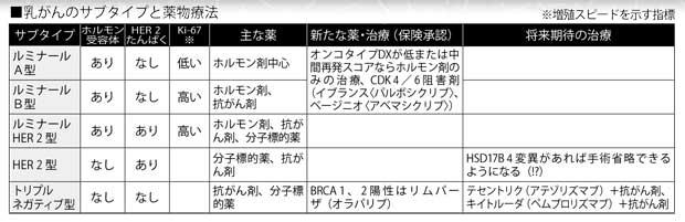 乳がんのサブタイプと薬物療法　（週刊朝日　２０１９年１月２５日号より）