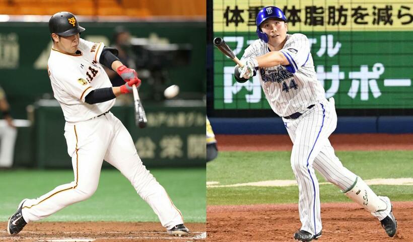 本塁打と打点でリーグトップを走る巨人の岡本（左）と、打率トップのDeNA佐野。若き4番打者たちの活躍が球界を盛り上げた　（ｃ）朝日新聞社