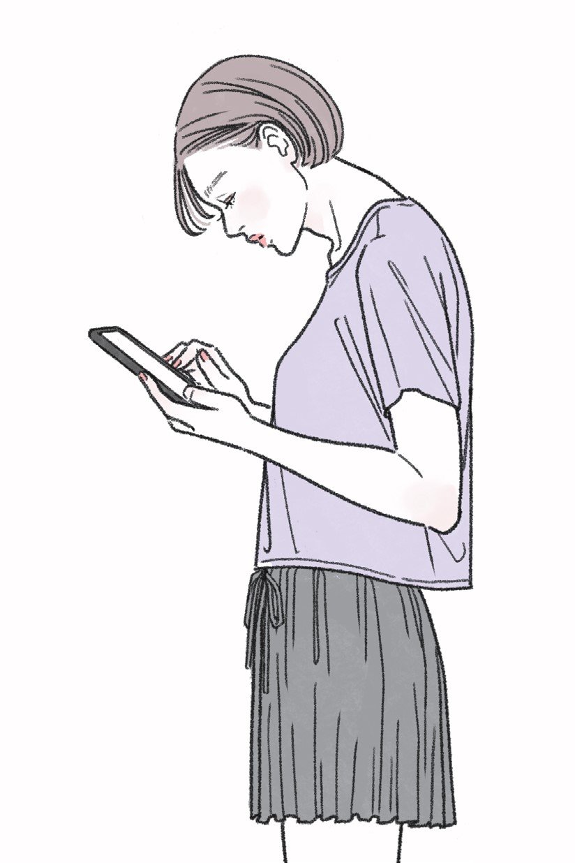 この、首を前に出して背中を丸くした「手もとをのぞきこむ」姿勢。これがよくない illustration amasawa mai