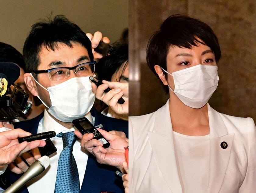 河井克行被告（左）と妻の案里被告(C)朝日新聞社