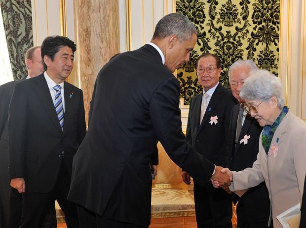 訪日したオバマ米大統領と面会した横田滋さん、早紀江さん夫妻　（c）朝日新聞社　＠＠写禁