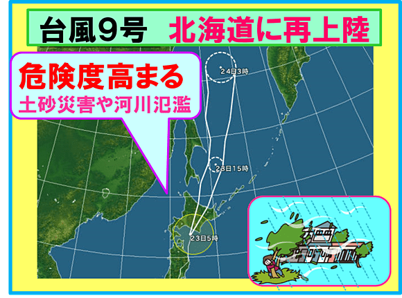 台風９号が北海道に再上陸