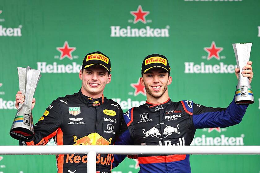 ワンツーフィニッシュを決めたマックス・フェルスタッペン（左）とピエール・ガスリーのホンダ勢（Getty Images）