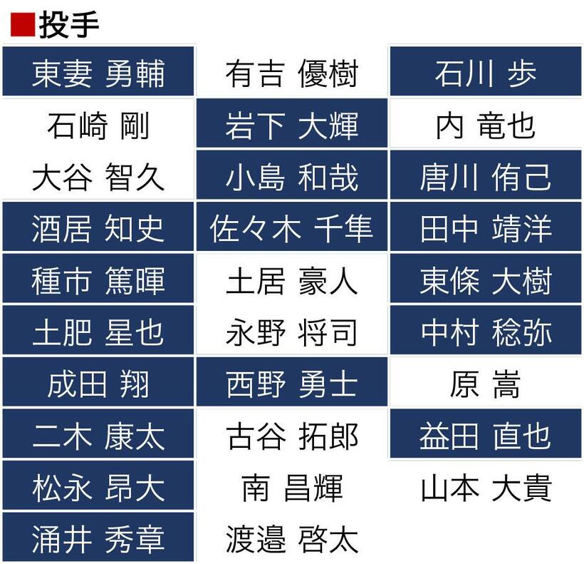 ロッテ投手陣のプロテクト予想（青がプロテクト入り）