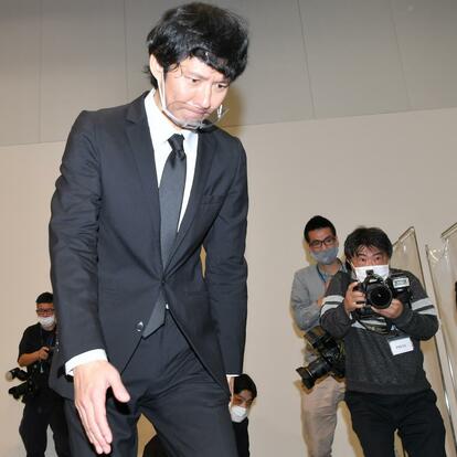 謝罪会見を開いた渡部(撮影：伊ヶ崎忍)