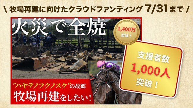 写真・図版(1枚目)| 【支援者数1,000人/1,400万円突破】ハヤテノフクノスケを輩出した「ワールドファーム」再建プロジェクトが終了まで残りわずか!
