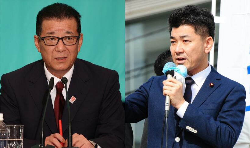 安全保障政策などで支持拡大を図る日本維新の会の松井一郎代表（左）／野党第１党の地位を守れるか正念場の立憲の泉健太代表