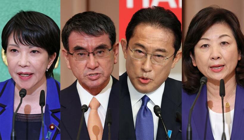 （左から）高市早苗氏、河野太郎氏、岸田文雄氏、野田聖子氏(Ｃ)朝日新聞社