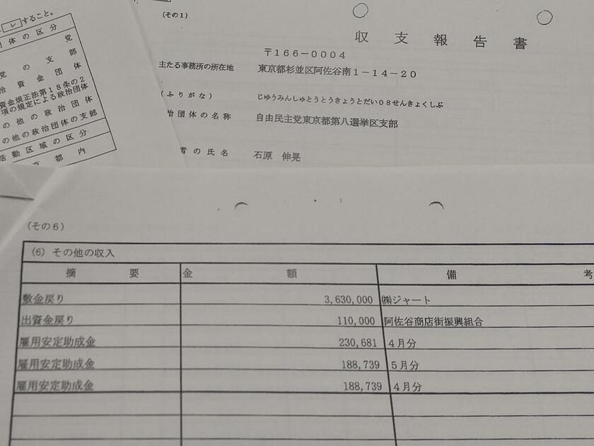 問題の収支報告書