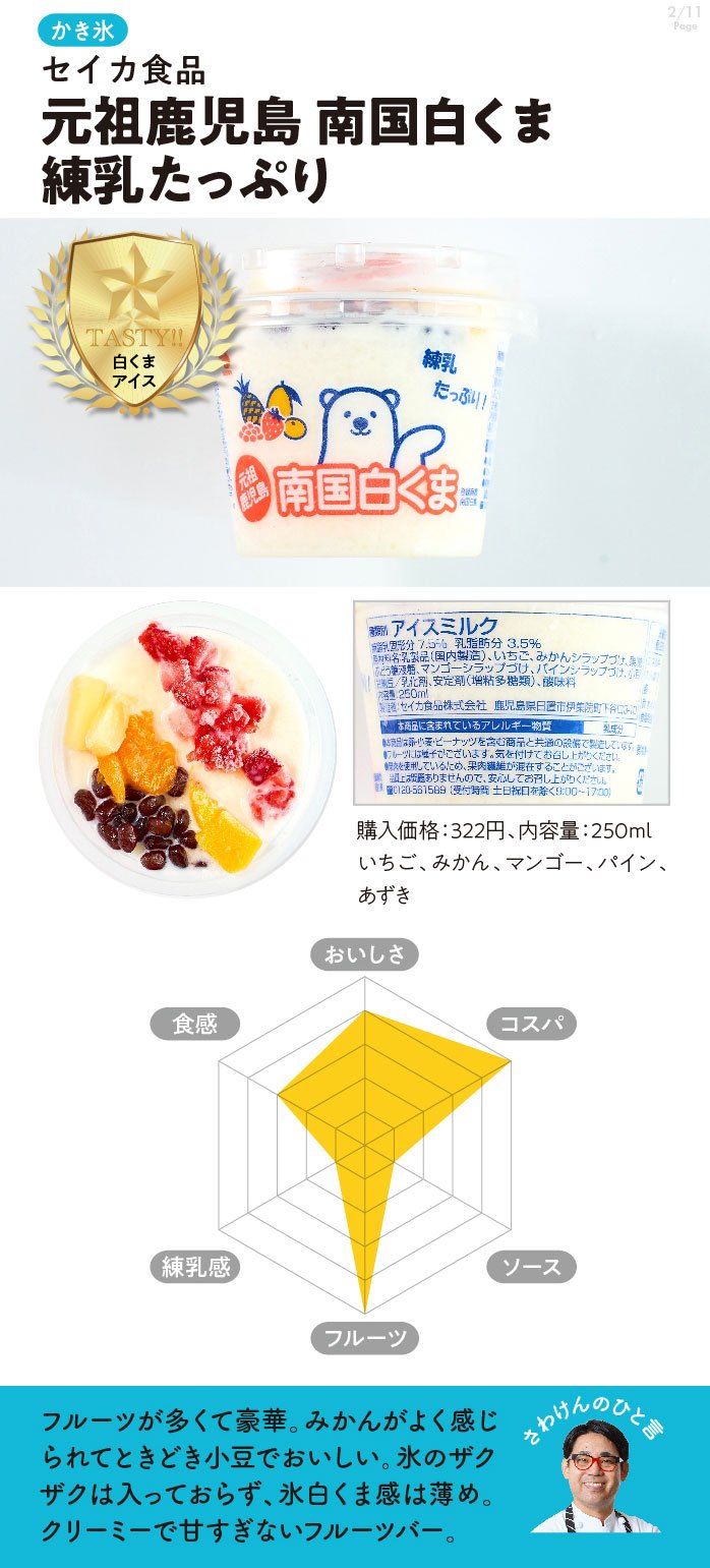 セイカ食品　元祖鹿児島南国白くま練乳たっぷり