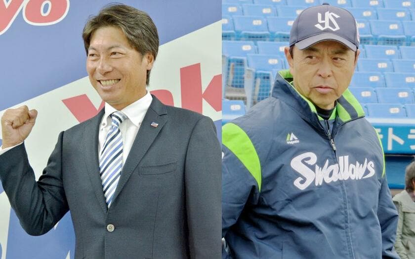 ヤクルトの高津新監督（左）と今季までチームを指揮した小川監督（右）　（ｃ）朝日新聞社
