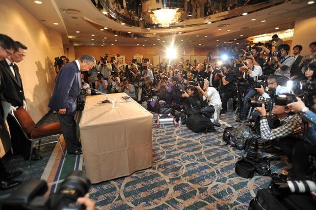 １０月２６日にホテルオークラ東京で行われた記者会見の様子　（c）朝日新聞社　＠＠写禁