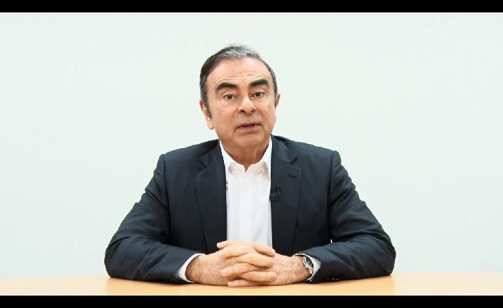 2019年4月に公開された動画上で無実を主張するカルロス・ゴーン被告　(c)朝日新聞社