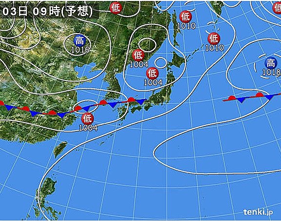 3日午前9時の予想天気図