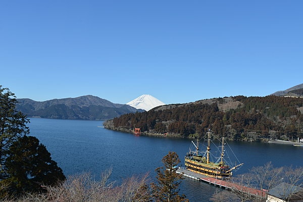 芦ノ湖から望む富士山、いざ芦ノ湖のゴールへ