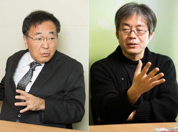 ジャーナリストの青木理さん（右）、政治コラムニストの早野透さん（撮影／写真部・小原雄輝）