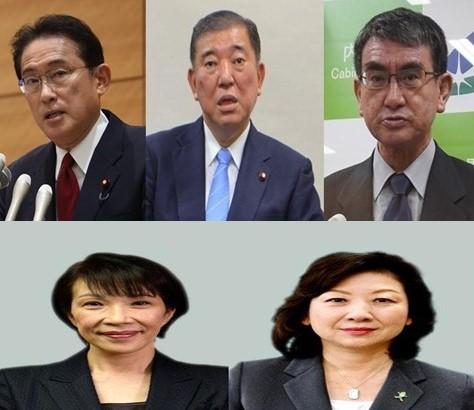 右上から岸田文雄氏、石破茂氏、河野太郎氏、右下は高市早苗氏、野田聖子氏（C)朝日新聞社