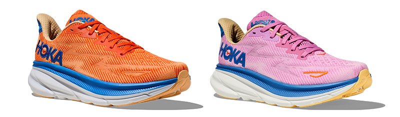 CLIFTON 9はココがすごい!(写真左)MENS:Vibrant Orange/Impala (写真右)WOMENS:Cyclamen/Sweet Lilac
<br />ミッドソールはクッションと反発力のバランスの良い新フォームを採用し、地面からの高さを3mmアップしながら軽量化を実現。また、つま先部とかかと部が反り返ったロッカー構造がよりシェイプされたことで、今まで以上にスムーズな足の回転を促している。アッパーは軽量で通気性に優れたリサイクルメッシュ素材を採用。素材が重なる部分と圧着パーツを削減してスリム化を実現している。アウトソールは幅が広くなり、安定性がアップ。ゾーンラバーを配置することで軽量化に成功した。ほかにも、足当たりの良いヒール形状、反射素材のヒールパネル、タンのズレを防止するガゼットなど、ランニングパフォーマンスを向上させるテクノロジーが満載だ。メンズ(25.0~30.0cm)は10色、ウィメンズ(22.0~25.0cm)は11色とカラーバリエーションは豊富で、2月から4月にかけて順次発売される。オレンジやピンクなど、走りのモチベーションを上げるカラーのほか、ブラック、ホワイトなどのモノトーンはおしゃれな普段履き、ビジネスユースにも使用できる。