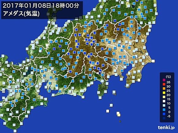 図4　アメダス気温（2017年1月8日18時）