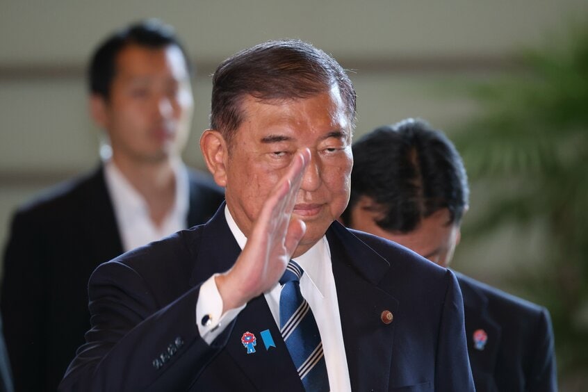 首相官邸に入る石破茂首相=2025年7月22日午前9時47分