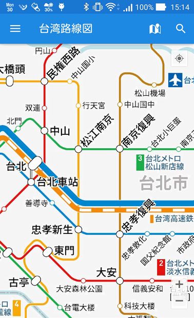 台湾版の「路線図」。海外の路線図作りはデータ集めから苦労するという。ダウンロードはいずれの国のものも無料