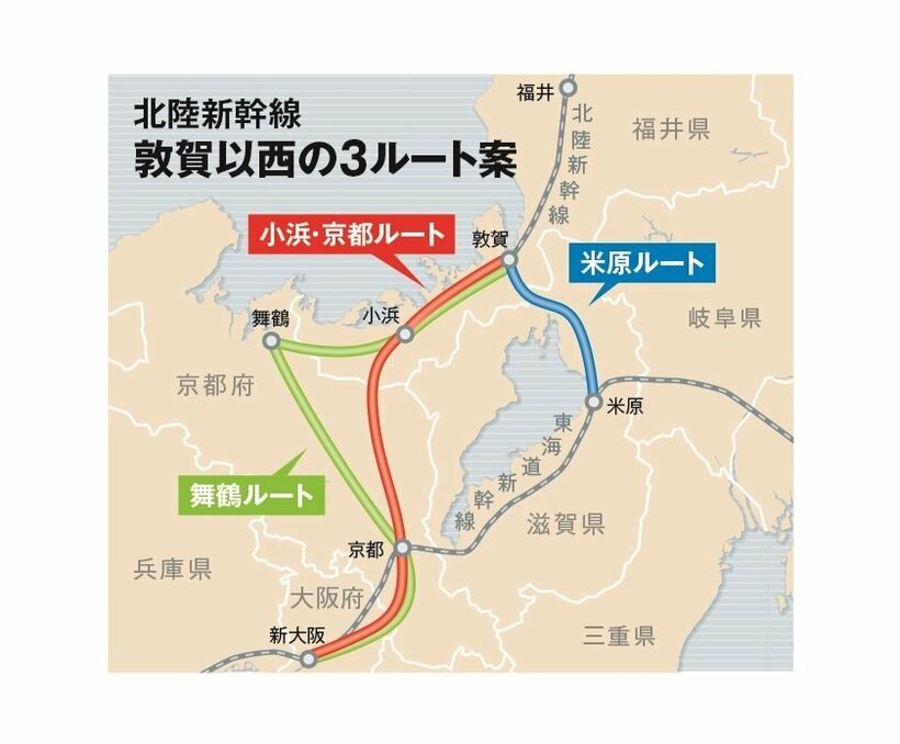 北陸新幹線　敦賀以西の3ルート案