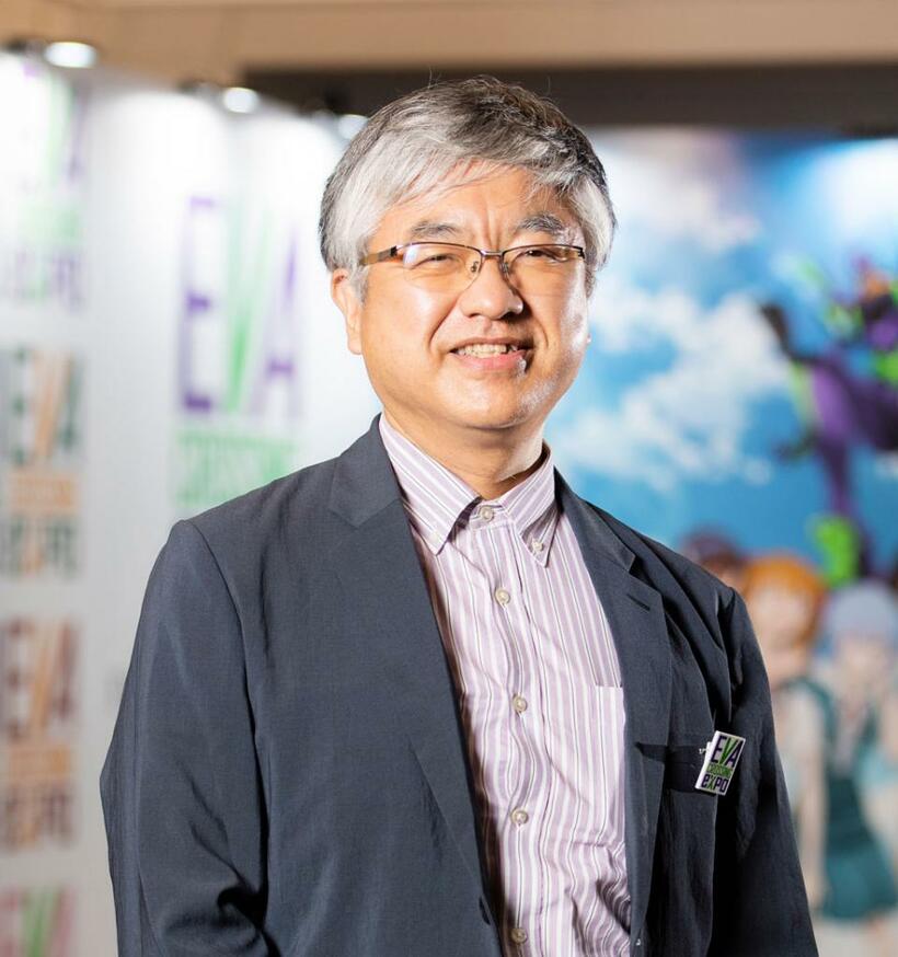 グラウンドワークス：代表取締役の神村靖宏さん。エヴァンゲリオンをはじめ、その他の作品のライセンス管理を担当する（撮影／写真映像部・高野楓菜）
